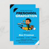 Invitation Funny Sky Blue Boy Preschool Graduol (Devant / Derrière)