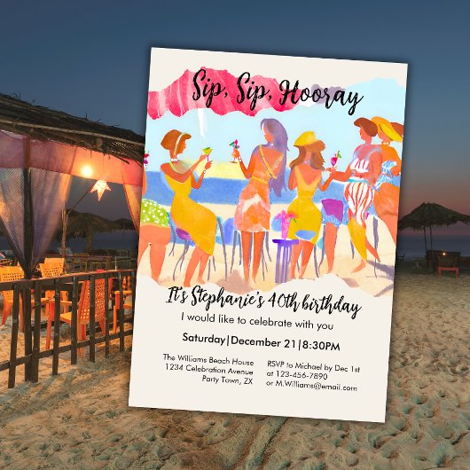 Invitation Funny Summer Beach Cocktail Women's 40th Birthday