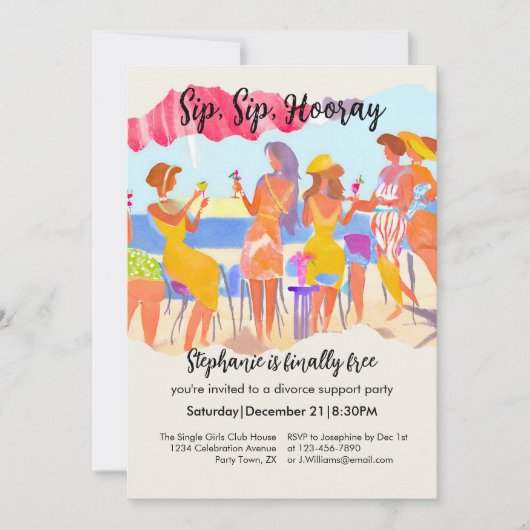 Invitation Funny Summer Beach Cocktail Women's Divorce Party (Devant)