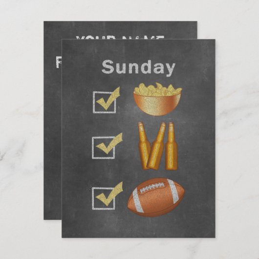 Invitation Funny Sunday Football Checlist (Devant / Derrière)