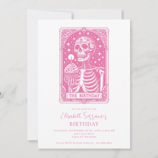 Invitation Funny Tarot Pink Birthday (Devant)