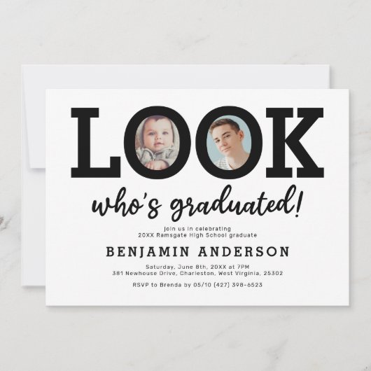 Invitation Funny Then and Now Photo Graduation Party (Devant)