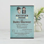 Invitation Funny Twins Pacifier Posse Baby shower occidental (Debout devant)