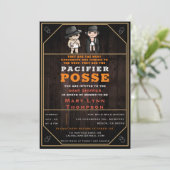 Invitation Funny Twins Pacifier Posse Wild West Baby shower (Debout devant)