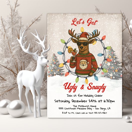 Invitation Funny Ugly Christmas Sweater Reindeer Cocktail