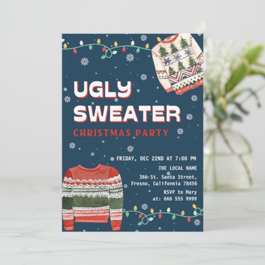 Invitation Funny Ugly Sweater Christmas Party (Debout devant)