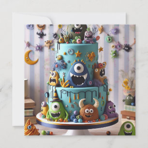 INVITATION FUNNY WACKY MONSTER CAKE ANNIVERSAIRE