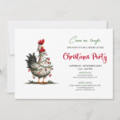 Invitation Funny Watercolor Chicken Festive Christmas Invite (Devant)