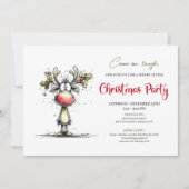 Invitation Funny watercolor reindeer Christmas party invite (Devant)