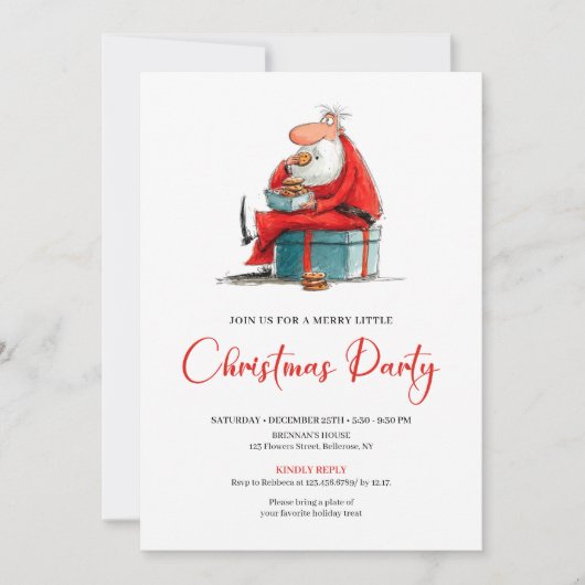 Invitation Funny Watercolor Santa Claus Christmas Party (Devant)