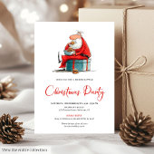 Invitation Funny Watercolor Santa Claus Christmas Party