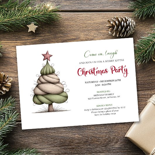Invitation Funny watercolor tree red green Christmas invite