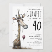 Invitation Funny Whimsical Giraffe Adulte Anniversaire (Devant)