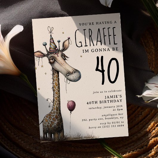 Invitation Funny Whimsical Giraffe Adulte Anniversaire