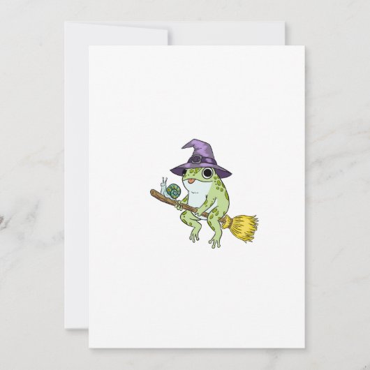 Invitation Funny Wizard Frog Rides A Broomstick Illustration (Devant)