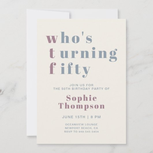 Invitation Funny WTF Mauve Dusty Blue 50e fête d'anniversaire (Devant)