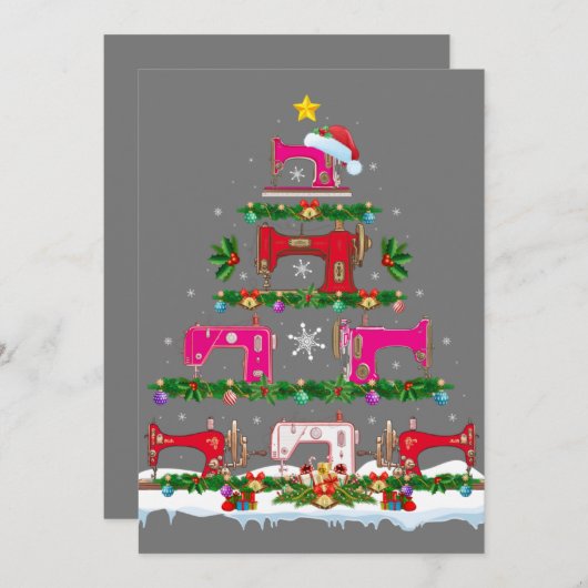 Invitation Funny Xmas Lighting Sewing Machine Christmas Tree (Devant / Derrière)