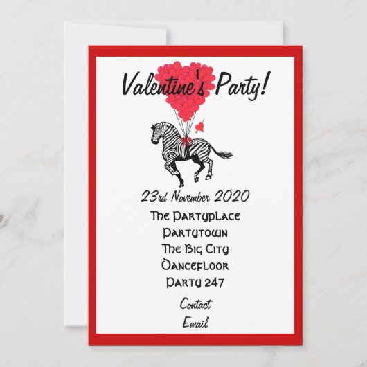 Invitation Funny zèbre valentines fête (Devant)