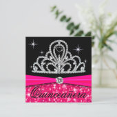 Invitation Fuschia Black Quinceanera Princesse Tiara Bling (Debout devant)