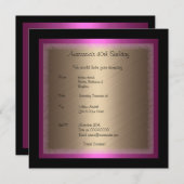 Invitation Fuschia Bronze Glamor sur l'anniversaire noir (Devant / Derrière)