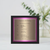 Invitation Fuschia Bronze Glamor sur l'anniversaire noir (Debout devant)