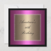 Invitation Fuschia Bronze Glamor sur l'anniversaire noir (Dos)