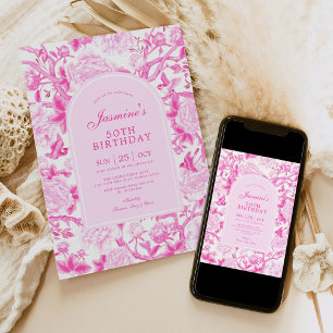 Invitation Fuschia Chinoiserie Jardin Floral 50e Anniversaire