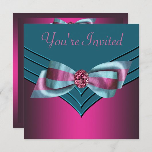 Invitation Fuschia Hot Pink Turquoise Blue All Occasion Party (Devant / Derrière)