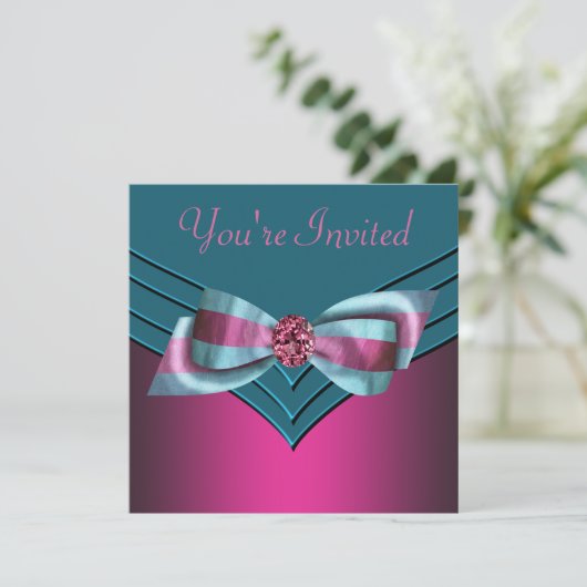 Invitation Fuschia Hot Pink Turquoise Blue All Occasion Party (Debout devant)