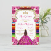 Invitation Fuschia Rose Floral Princesse fille Quinceañera (Debout devant)