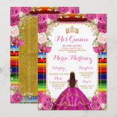 Invitation Fuschia Rose Floral Princesse fille Quinceañera (Devant / Derrière)