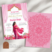 Invitation Fuschia Rouge demi-saree Cérémonie indienne Fille 