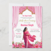 Invitation Fuschia Rouge demi-saree Cérémonie indienne Fille  (Devant)