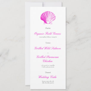 Invitation Fuscia Pink Seashell Mariage Réception Dîner Menu