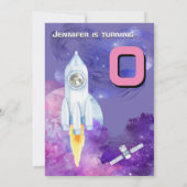 Invitation Fusée astronaute rose violet filles espace (Dos)