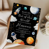 Invitation Fusée de la galaxie noire et astronaute hors de ce