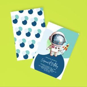 Invitation Fusée de Lune d'Astronaute Bleu 1er Anniversaire