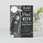 Invitation FUSÉE POUR LA LUNE Baby Shower Espace (Debout devant)