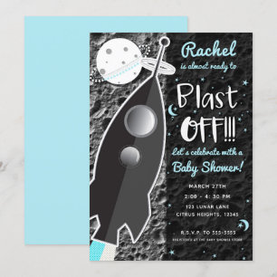 Invitation FUSÉE POUR LA LUNE Baby Shower Espace