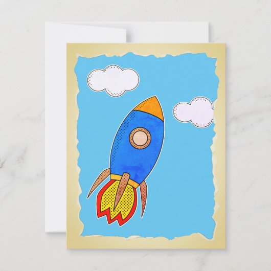Invitation Fusée spatiale de dessin animé dans un ciel bleu p (Devant)