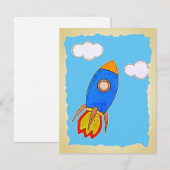 Invitation Fusée spatiale de dessin animé dans un ciel bleu p (Devant / Derrière)