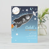Invitation Fusée spatiale qui décolle pour une fête d'anniver (Debout devant)