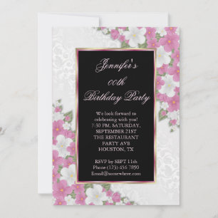 Invitation Fushcia Corner Floral Framed Fête d'anniversaire