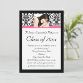 Invitation Fushcia Damask Pink and Black Graduation (Debout devant)