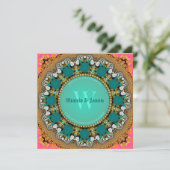 Invitation Fusion Tribale Eastern Jewel Turquoise Or & Rose C (Debout devant)