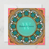 Invitation Fusion Tribale Eastern Jewel Turquoise Or & Rose C (Devant)