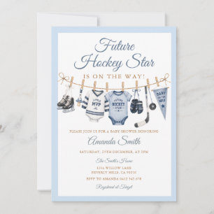 Invitation Futur bébé star de hockey Fête de naissance Bleu S