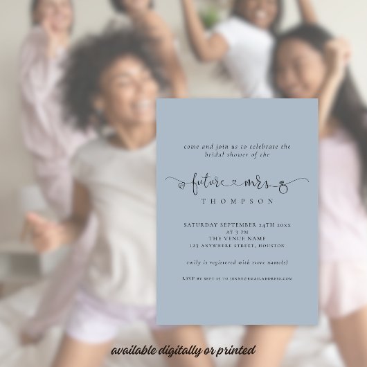 Invitation Futur branché Mme Bridal Dusty Blue Shower