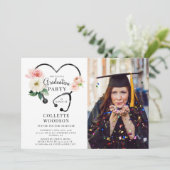 Invitation Futur Docteur Grad Party Photo Floral Stethoscope (Debout devant)