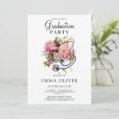 Invitation Futur Docteur Pink Floral Stethoscope Graduation (Debout devant)